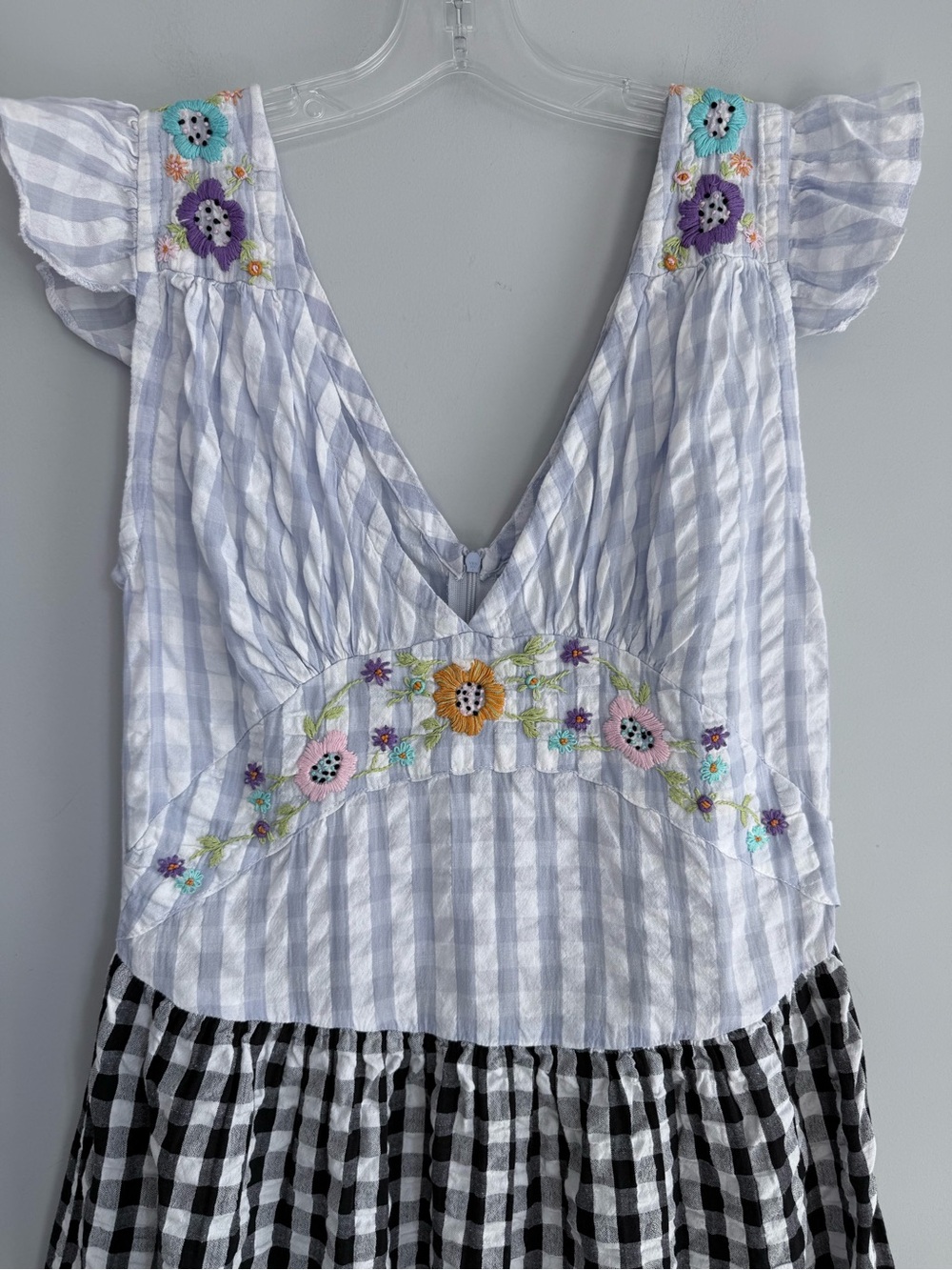 Tach Ilena Cloqué Gingham Embroidered Milkmaid Boho Cottagecore Dress L - Picture 8 of 16